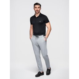 Ombre Men's knitted pants with elastic waistband - light grey