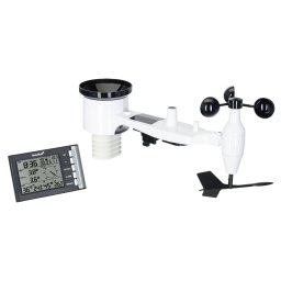 Електронна метеостанция Levenhuk Wezzer PRO LP240, включен 1 бр. безжичен 5-в-1 дистанционен сензор, монохромен екран, термометър, влагомер, дъждомер, анемометър, часовник, будилник, календар, черна