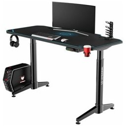 Компютърно бюро Ultradesk Level Blue (UDESK-LVA-BL), 124 x 60 x 72-124 cm, регулиране на височината, подложка за настолен компютър, държач за слушалки, стойка за чаша, поставка за геймпадове, USB 3.0, синьо