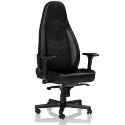 Геймърски стол noblechairs ICON (NBL-ICN-RL-BLA), до 150кг. макс тегло, естествена кожа, алуминиева база, 4D подлакътници, черен