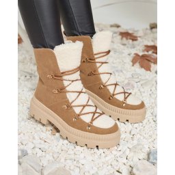 Resti Women's insulated trapper boots with sheepskin in camel Lery Walk