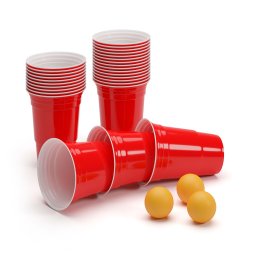 BeerCup Andrews, червени чаши за бира, 473 ml (16 oz), включително топчета и правила (162)