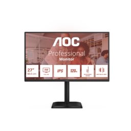 Монитор AOC 27E4U, 27" IPS, 120Hz, Adaptive-Sync, Регулируема височина, Pivot, USB хъб, Черен