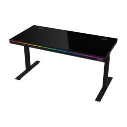 Гейминг бюро Lorgar Desk Pro 80 Series DP80G, 1405 x 1160 x 700 mm, закалено стъкло, QC2.0, RGB подсветка, черно