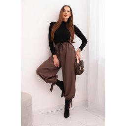 Kesi Włoski Women's pants with wide legs and ties at the bottom mocha