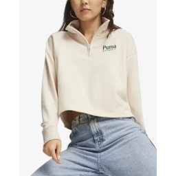 PUMA Team Half-Zip Crew Top Beige