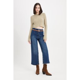 DEFACTO Culotte High Waist Short Wide Leg Jean Washed Trousers