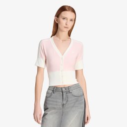 Тениска adidas V-Neck Shirt With Buttons Sandy Pink XS