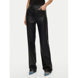 Vero Moda Панталони от имитация на кожа Tessa 10310878 Черен Wide Leg