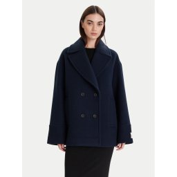 Calvin Klein Вълнено палто LV044D549G Тъмносин Relaxed Fit