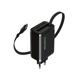 CANYON charger OnCharge 65RC Build-In Cable USB-C 65W 1xPD 1xQC EU Black
