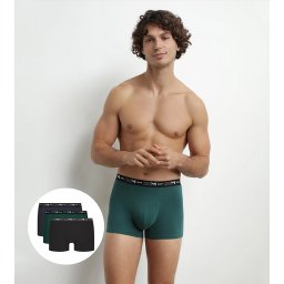 DIM COTTON STRETCH BOXER 3x - Men's Boxer Shorts 3 pcs - dark green - blue - black