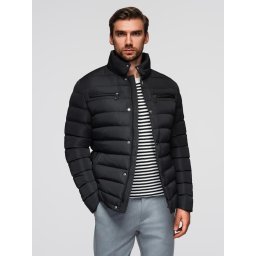 Ombre Men's quilted jacket with stand-up collar and chest zips - black