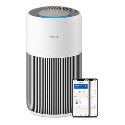 Пречиствател на въздух Philips PureProtect Quiet 2200 (AC2210/10), 28W, подходящ за помещения с площ до 104m², 5 скорости, филтър с активен въглен и предфилтър, управление с гласови асистенти Google и Alexa, защита за деца, бял