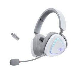 Слушалки Asus ROG Delta II, безжични/жични, Bluetooth, USB, Jack 3.5mm, микрофон, гейминг, 50mm титаниеви драйвери, RGB подсветка, 24-bit/96kHz аудио, до 110 часа време на работа, бели