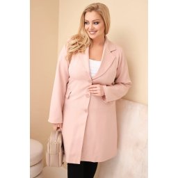 Дамско палто Kesi Plus Size с яка, тъмно пудрово розово