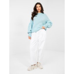 Пастелно син оувърсайз пуловер с кръгло деколте