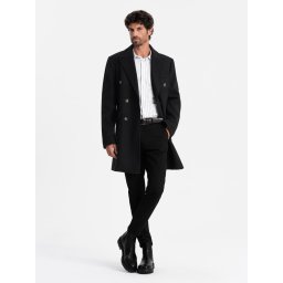 Ombre Men's double-breasted coat with decorative buttons - black