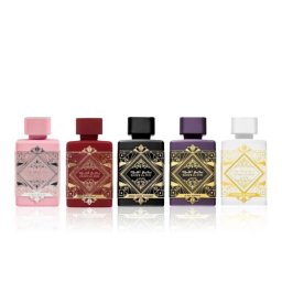 Lattafa Bade'e Al Oud Collection подаръчен комплект: EDP Bade'e Al Oud Oud For Glory 5 ml + EDP Bade'e Al Oud Amethyst 5 ml + EDP Bade'e Al Oud Honor & Glory 5 ml + EDP Bade'e Al Oud Sublime 5 ml + EDP Bade'e Al Noble Blush 5 ml за жени