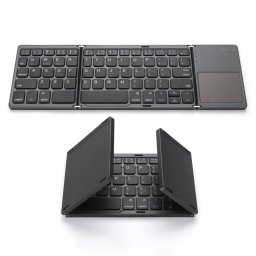 Мини безжична Bluetooth клавиатура Tri-Fold с тъчпад за таблет, телефон и компютър – Черна