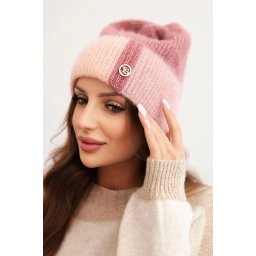 Kesi Women's colorful viscose hat with a decorative button pink + powder pink