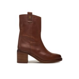 Tommy Hilfiger Боти Riding Lthr Mid Boot Block Heel FW0FW08776 Кафяв