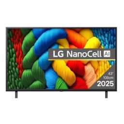 Телевизор LG 43NANO80A3B, 43" 4K HDR Smart Nano Cell TV, 3840x2160, DVB-T2/C/S2, AI Alpha 7, HDR 10 PRO, webOS 25, ThinQ AI, VRR, ALLM, HGiG, WiFi, Clear Voice, AI Upscaling, Bluetooth, Hdmi e-ARC , CI, LAN, AirPlay2, Chromecast, 2 Pole stand, Black