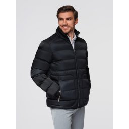 Ombre Men's quilted jacket with gloss and stand-up collar - black
