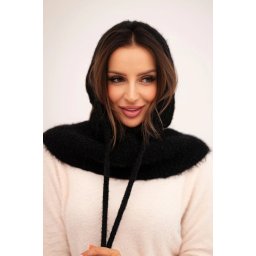 Polski Women's hooded cap with ties and braid weave black