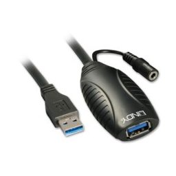 Удължител Lindy, от USB A(м) към USB A(ж), 10m, черен