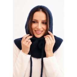 Polski Women's hooded cap with tie and braid weave navy blue