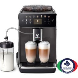 Кафеавтомат Saeco GranAroma SM6580/10, Система за мляко Latte Duo, 14 напитки, 15 бара, цветен TFT екран, 4 потребителски профила, филтър AquaClean, Сив