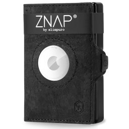 Slimpuro ZNAP Airtag Wallet, 8 карти, отделение за монети, 8,9 x 1,5 x 6,3 см (Ш x В x Д), защита RFID (ZNAPAirBlackCork8)
