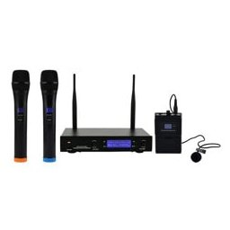 Микрофон DIVA SP19s, безжичен, приемник, двуканален, общо 8 честотни групи, черен, комплект с безжичен предавател с микрофон тип брошка, 2 бр.