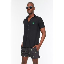 Trendyol Black Short Length Tropical Swim Shorts