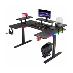 Гейминг бюро P203, 1600 x 740 x 1000 mm, RGB подсветка, поставка за слушалки и чаша, черно