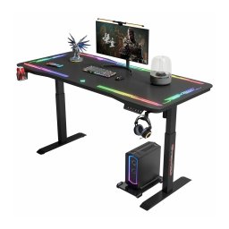 Гейминг бюро Y109, 1200 x 720-1170 x 600 mm, до 100 кг. натоварване, RGB подсветка, поставка за слушалки и чаша, електрическо управление на височина, черно