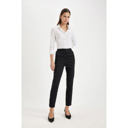 DEFACTO Cigarette Satin Pants Black Normal Waist Basic Straight Elastic Waist Straight Leg