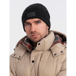 Ombre Men's knitted sweater-knit cap with patch - black