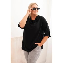 Kesi Włoski Women's Plus Size loose-fit blouse with cotton and a water neckline black