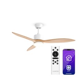 Klarstein SkyBreeze Интелигентен таванен вентилатор със светлина | 132 см | 27 W | Тих | LED | Дървен ()