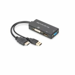 Конвертор Assmann AK-330403-002-S, от HDMI(м)/USB-A към VGA(ж)/DVI-D(24+1)(ж)/DisplayPort(ж), черен