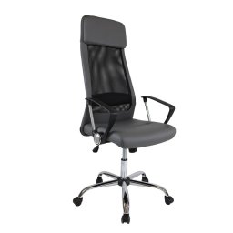 Директорски стол RFG Roby (RJ-9913/PU 45/GRAY), до 130кг, еко кожа, хромирана база, Tilt механизъм, коригиране на височината, заключване в позиция, сив
