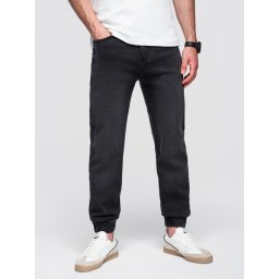Ombre Men's denim JOGGERS pants with classic flare - black