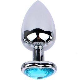 Метално дилдо Butt Plug "SILVER HEART BLUE" 8 см. Размер-М