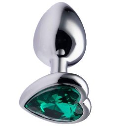 Метално дилдо Butt Plug "SILVER HEART DARK GREEN" 8 см. Размер-M