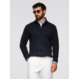Ombre Men's plaid sweater with turtleneck zipper - black