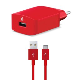 Зарядно 220V SpeedCharger USB Travel Charger, 2,1A, incl, Type C Cable - Червено,116243