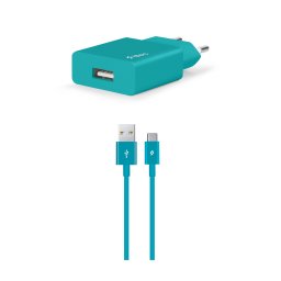 Зарядно 220V SmartCharger USB Travel Charger, 2.1A, incl. Type C Cable - Тюркоаз, 118097