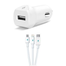 Зарядно 12V ttec SpeedCharger Trio USB In-Car Charger , 2.1A , Lightning,Micro USB and Type C Cable - Черно